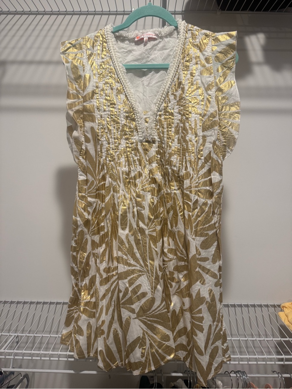Jude Connally White and Gold V-Neck Sleeveless Dress